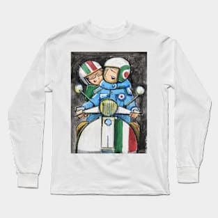 Retro Scooter, Classic Scooter, Scooterist, Scootering, Scooter Rider, Mod Art Long Sleeve T-Shirt